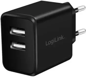 LogiLink USB-A Ladeger&auml;t 12 W 2-fach 2x USB-A Schwarz