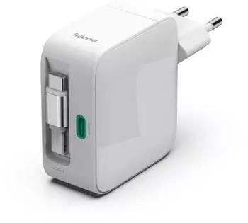 Hama Schnellladeger&auml;t GaN 2x USB-C ausziehbares Ladekabel PD 30 W Wei&szlig;