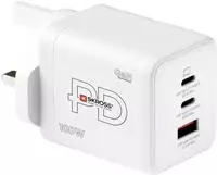 Skross Power Charger Combo+ 100W UK GaN PD Ladeger&auml;t 2x USB-C 1x USB-A Wei&szlig;