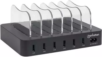 Manhattan 102254 USB Ladestation 50 W 6x USB-A Schwarz Transparent