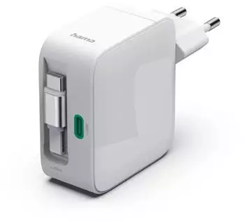 Hama Schnellladegerät GaN 2x USB-C ausziehbares Ladekabel PD 65 W Weiß (00200025)