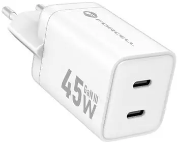 Forcell GaN wall charger 45W 2x USB-C PD QC White