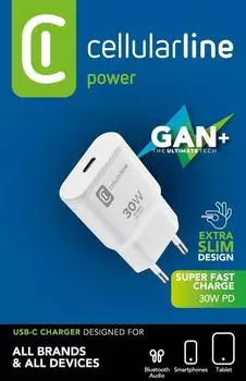 Cellular Line GAN Wall USB-C 30W PD Charger White