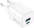Jaym GaN wall charger USB-A 18W QC USB-C 30W PD White