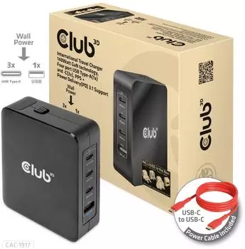 Club3D CAC-1917 USB Ladestation 140 W 1x USB-A 3x USB-C USB PD Schwarz