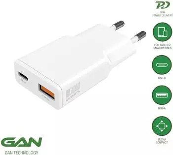 4smarts Netzladegerät PDPlug Slim Duos 30W GaN USB-C+USB-A