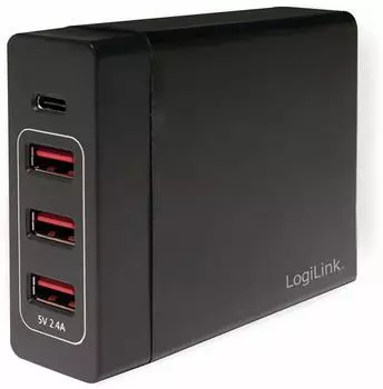 LogiLink PA0122 USB Ladeger&auml;t 60 W 3x USB-A 1x USB-C Schwarz Innenbereich