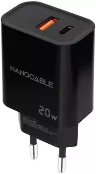 Nanocable Charger 10.10.2008 20W USB-C PD USB-A QC Black