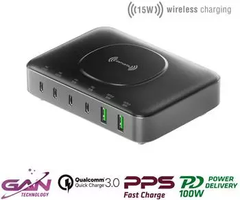 4smarts 7in1 GaN Ladestation 100W mit Wireless schwarz/grau