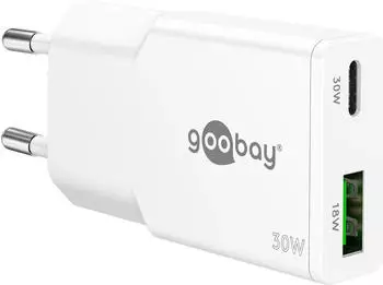 Goobay USB-C PD GaN Dual-Schnellladegerät Slim 30W, weiß (75738)