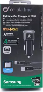 Cellular Line Tetra Force KFZ-Lader-Set USB-C 15W (TETRCBRSMKIT15WTYC)