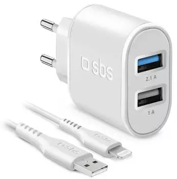 SBS Mobile Ladeger&auml;t 10W 2x USB-A mit 1m Lightning-Kabel, wei&szlig; (TEKITTR2ULH2189A)