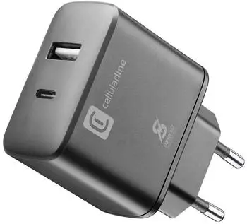 Cellular Line Dual Super Fast Charger 25W USB-A & USB-C, schwarz (ACHSMUSB2PD25WK)