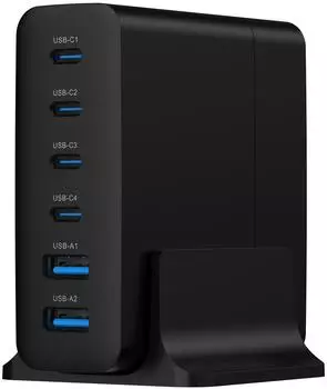 Gembird USB-GaN-Schnellladeger&auml;t 75W 6-Port, schwarz (TA-UC-2A4C-PD75-01-BK)