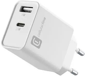 Cellular Line Multipower Dual-Port USB-C + USB-A Reiseladeger&auml;t 20W, wei&szlig; (ACHOTHUSB2PD20WW)