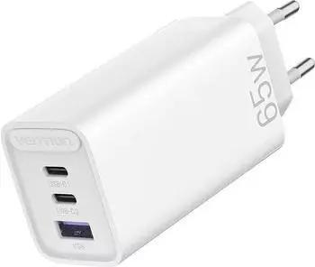 Vention GaN-Wandladegerät 3 Anschlüsse 2x USB-C (65W), 1x USB-A, weiß (FEDW0-EU)