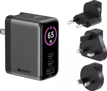 Sandberg Travel Charger PD65W Display, 3 Ports, grau (441-70)
