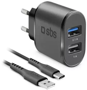 SBS Mobile Reiseladeset 2x USB-A, 10W, mit 1m USB-C-Kabel (TEKITTRC2U2AFASTK)