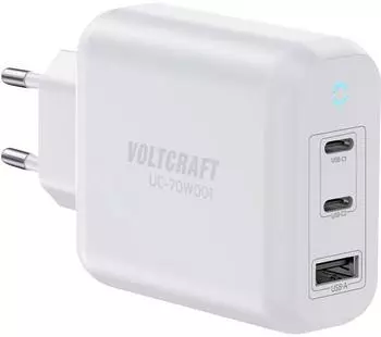 Voltcraft UC-70W001 USB-Ladegerät 70W GaN, 1x USB-A, 2x USB-C, weiß (VC-18791125)