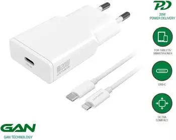 4smarts PDPlug Slim USB-C 20W GaN mit USB-C auf Lightning Kabel 1,5m, weiß (540020)