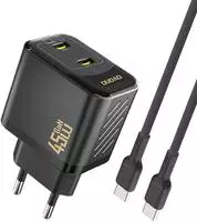 A28PCEU PD 45W GaN 2xUSB-C Wall Charger with USB-C Cable - Black