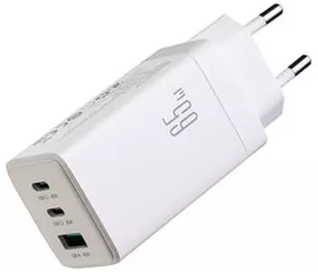 OEM GaN-Wandladegerät USB-C/USB-A 65W mit USB-C-Kabel 100W 1,2m, weiß (hp_1033802)