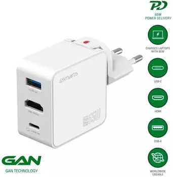 4smarts GaN Flex HDMI 3-in-1 Hub 65W USB-C Ladegerät, weiß (541711)