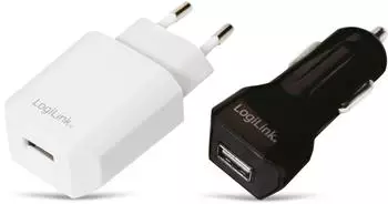 LogiLink USB-Ladeset Netz-/KFZ-Betrieb, 2-teilig (PA0109)