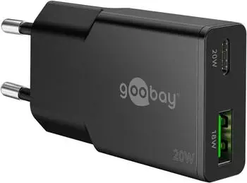 Goobay USB-C PD GaN Dual-Schnellladeger&auml;t Slim 20W, schwarz (75729)