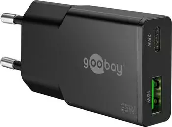 Goobay USB-C PD GaN Dual-Schnellladeger&auml;t Slim 25W, schwarz (75733)
