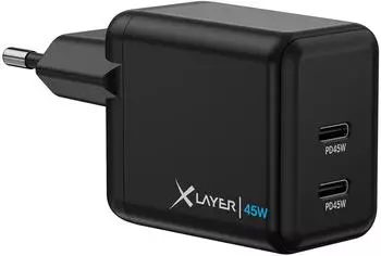 Xlayer Powercharger 45W USB-C Ladeadapter, 2 Ports, schwarz (220178)