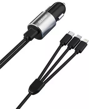 DUDAO R5ProN 3-in-1 USB-Kfz-Ladeger&auml;t mit Kabel Lightning/USB-C/Micro-USB, schwarz (R5ProN black)