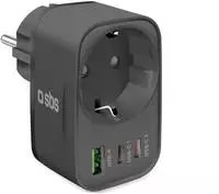 SBS TETRPLUG1USB2CPD30, SBS Schukoadapter mit 2x USB-C PD & 1x USB-A, 30W...