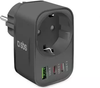 SBS Mobile Schuko-Wandladeger&auml;t 2x USB-C PD, 1x USB-A, 30W (TETRPLUG1USB2CPD30)