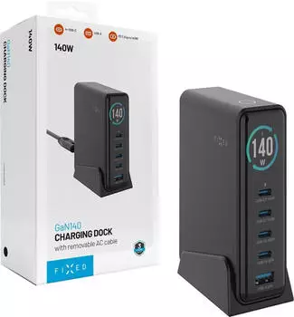 FIXED Charging Dock GaN 140W, 4x USB-C, 1x USB-A, schwarz