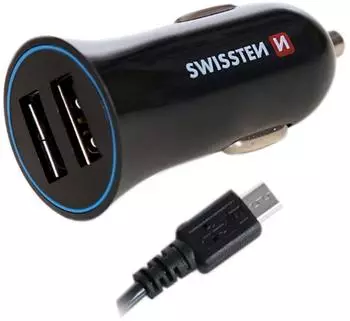 Swissten Kfz-Ladegerät 12V/24V 2x USB 2,4A + Micro-USB-Kabel 1,5m (20110900)