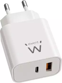 Ewent EW1318 GaN-Schnellladegerät 20W USB-C PD + USB-A QC3.0, weiß (EW1318)