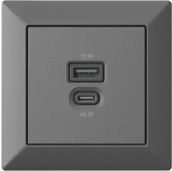 Ehmann Unterputz USB-Ladestation USB-C 45W + USB-A 15W, anthrazit (6530x0101)
