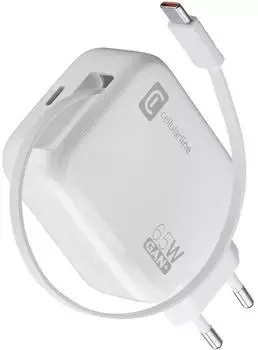 Cellular Line Retractable Power Reiseladeger&auml;t GaN 65W USB-C (ACHROLLUSBCGAN65WW)