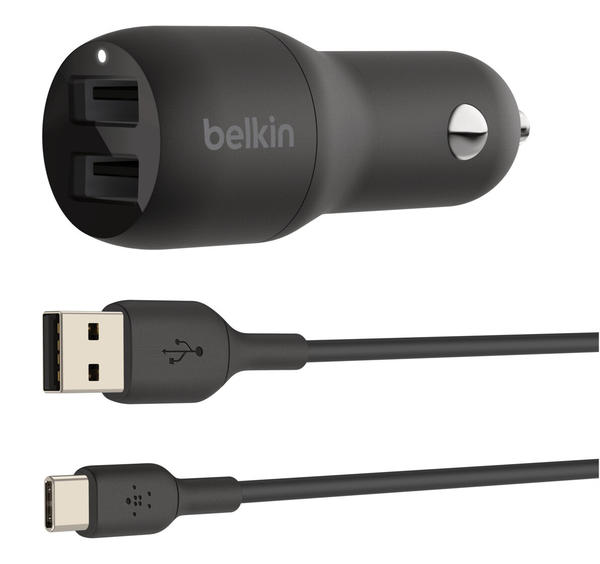 Belkin BOOST CHARGE USB-A-Kfz-Ladegerät mit zwei Anschlüssen (24 W) und USB-A/USB-C-Kabel