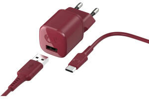 Fresh 'n Rebel USB-A 12W Mini Charger + USB Cable Ruby Red