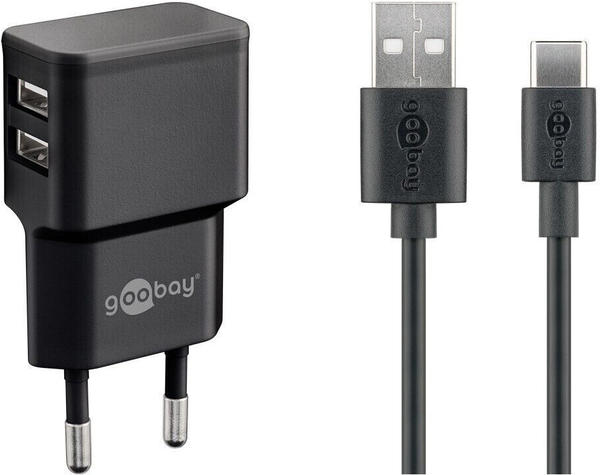 Goobay Dual USB-Ladegerät 2,4A mit USB-Kabel Schwarz