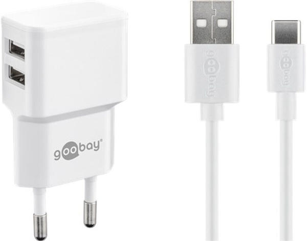 Goobay Dual USB-Ladegerät 2,4A mit USB-Kabel Weiß