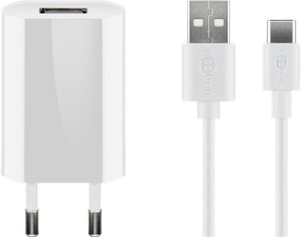 Goobay USB-A Ladegerät mit USB-C Kabel 1A Weiß