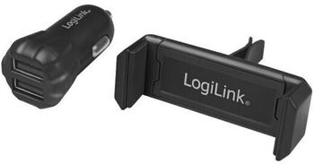 LogiLink PA0203 USB Doppel Kfz Ladegerät Autoladegerät + Smartphone Halterung 360°