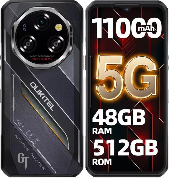 OUKITEL WP62 5G Outdoor Handy Android 15, 48GB RAM+512GB ROM/2TB