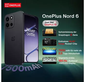 OnePlus Nord 6 512GB 12GB schwarz – OnePlus Nord 6 512GB 12GB schwarz – Mittelklasse-Handy mit 144-Hz-Display