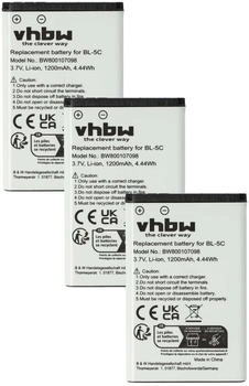 vhbw 3x Akku kompatibel mit Doro Primo 215 405 Handy Smartphone Telefon (1200 mAh 3,7 V Li-Ion)