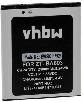 vhbw Akku Ersatz für ZTE Li3824T44P4H716043 für Handy Smartphone Telefon (2400 mAh 3,85 V Li-Ion)