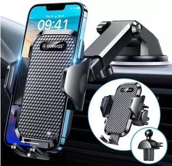 LuxusKollektion Handyhalterung Auto 4in1 Saugnapf & Lüftung, universell, schwarz